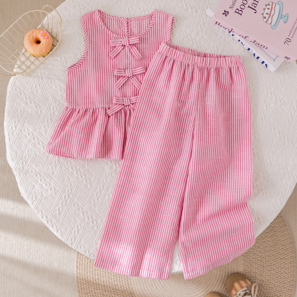 Summer Girls' Suits Sleeveless Vest Top + Pants Two-piece Set Sweet Kids' Clothing Sets