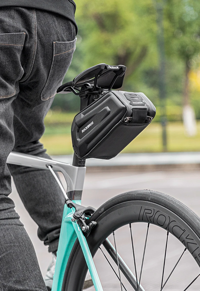 ROCKBROS Fahrradtasche, 1,7 l, wasserdicht, hinten, großes Fassungsvermögen, Schnellverschluss-Sattelstütze, stoßfeste Doppelreißverschluss-Hecktasche, Zubehör – Detail 14