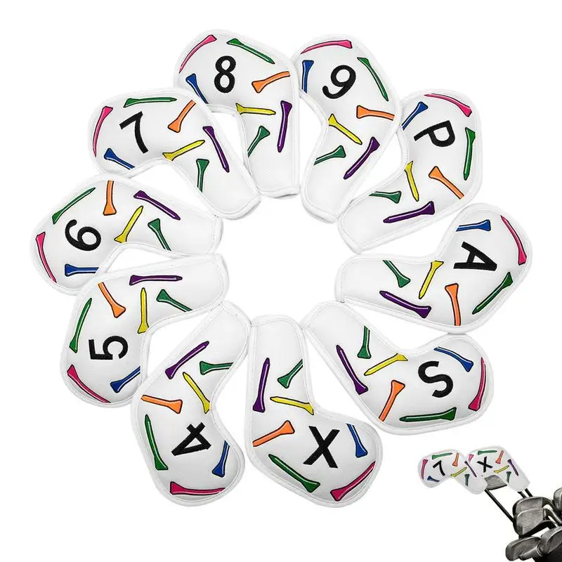 

Golf Head Covers 10pcs Golf Club Iron Club Head Covers Long Neck PU Leather Golf Covers For Standard Golf Clubs Easy To Use
