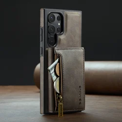 2-in-1 Leather Wallet Case with Magnetic Kickstand and Wireless Charging Capability for Samsung S22 (Samsung Coffee)