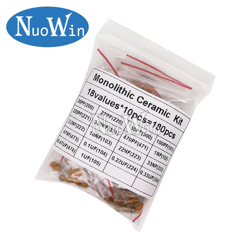 Monolithic Ceramic Capacitor Kit 180PCS 18values*10pcs 20PF-1UF 50V Capacitance Assorted DIY Set ceramic capacitor multilayer capacitor
