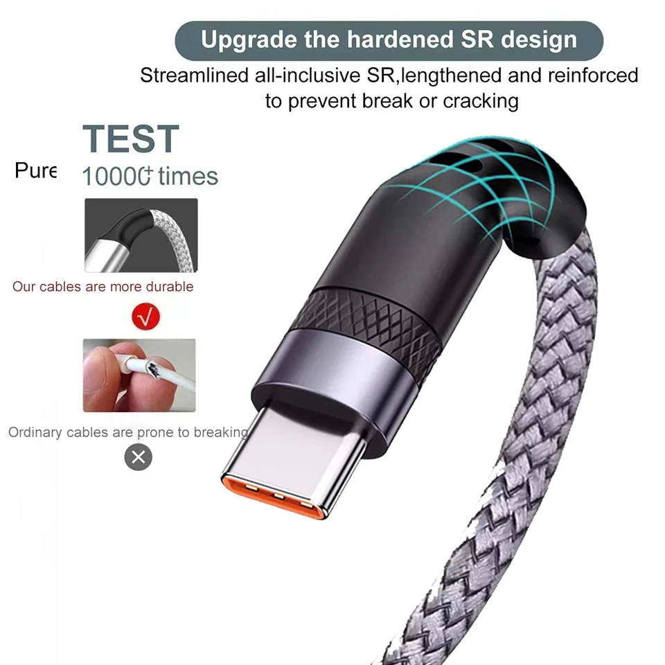 Cavo Intrecciato 5A Micro USB / Tipo-C – Ricarica Rapida E Trasferimento Dati, 1m Nero, Angolo Regolabile - 2