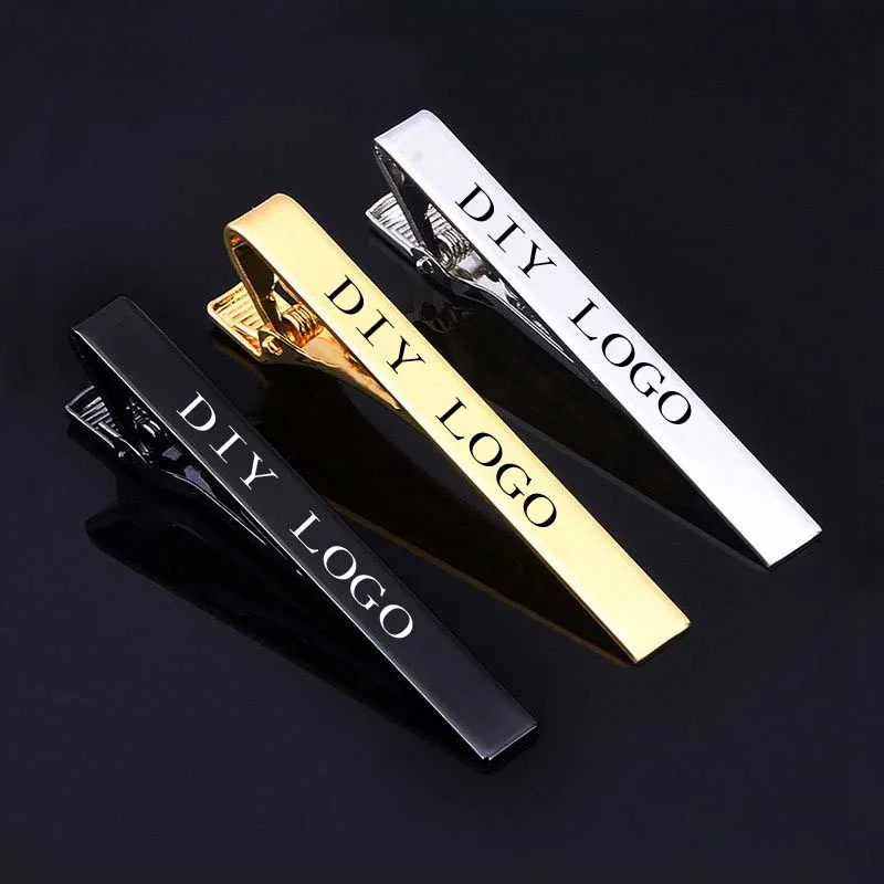Tie clips Customization DIY Name Pattern 5.8*0.6cm Tie Clip For Men Steel Silver Color Gold Business Tie Pin Clasp Necktie