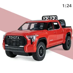 1:24 Toyota Tundra Alloy Car Model - Metal Diecast Toy Vehicle with Pull Back Action, Sound, and Light Features (Red - boxed)
