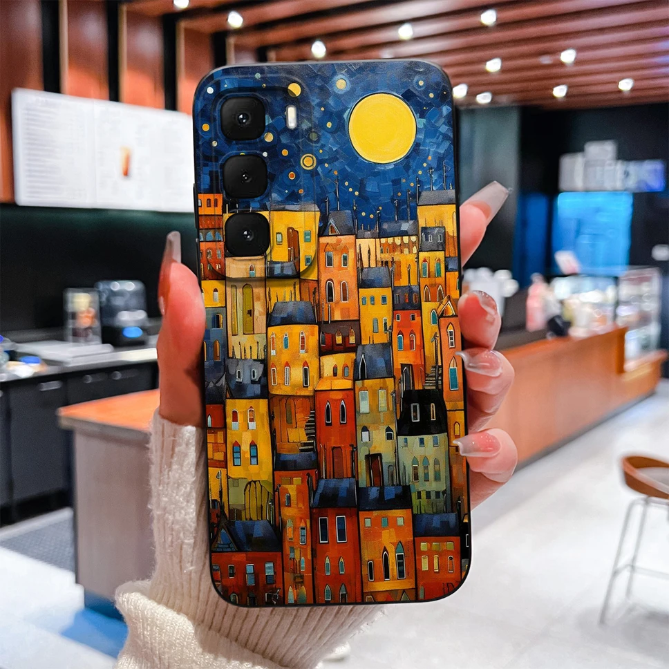 Fashionable Black Cat Pattern Shockproof Phone Case - Soft Liquid Silicone Cover in Black