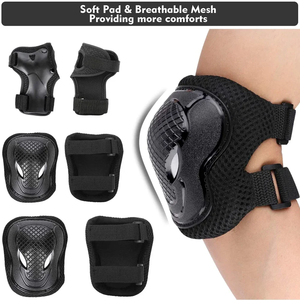 6Pcs/Set Knee Elbow Wrist Guard Protective Sets, Kids Boy Girl Gear for Roller Skates Cycling Skateboard Skatings Scooter Riding