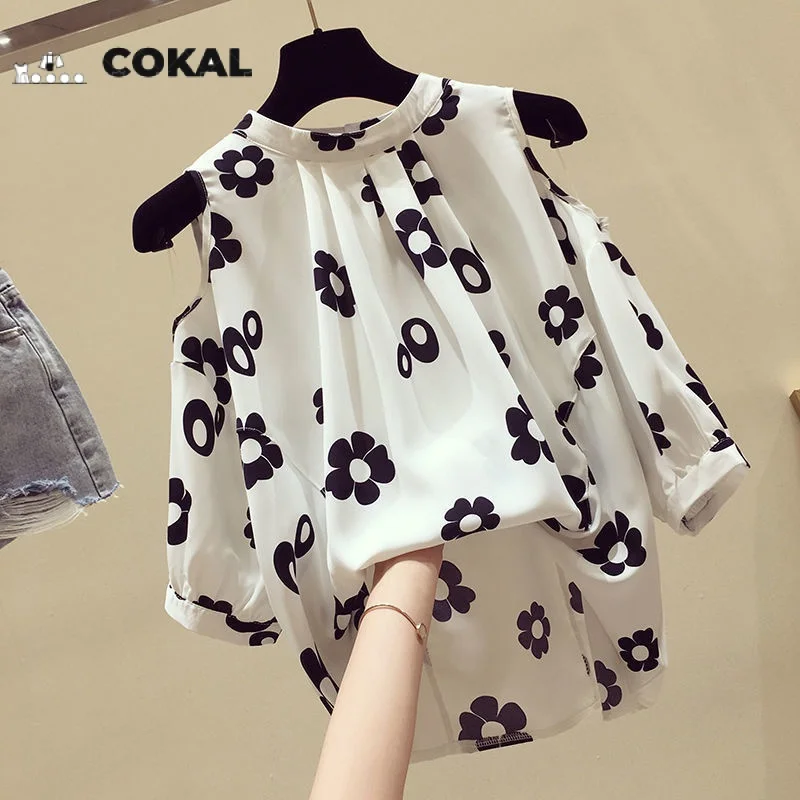 

Women's summer loose full shoulder short sleeve chiffon shirt slimming belly cover blouse large size soft and comfortable