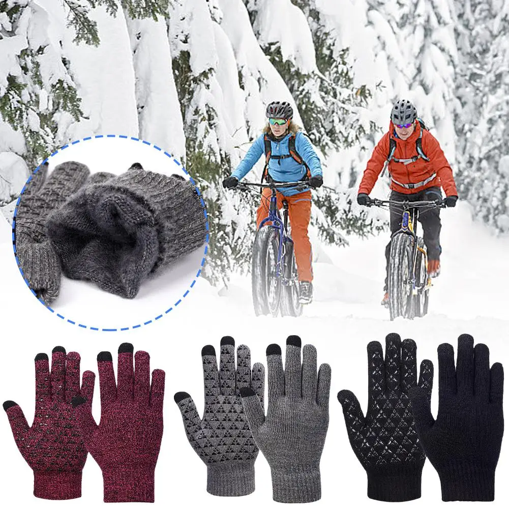 

Winter Gloves Men Cycling Bike Women Thermal wool Cold Bicycle Wind Mitten Warm Running Screen Skiing Outdoor Waterproof To A9J7