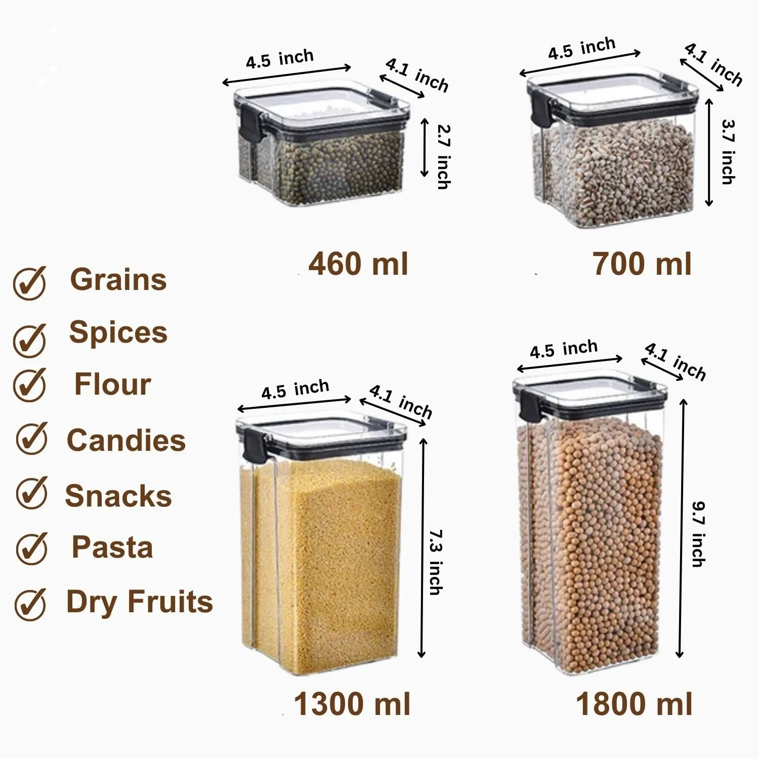Clear Airtight Food Storage Containers with Lids, Plastic Canister for Kitchen Organizer Storage, for Flour, Sugar, Cereal, Rice 3