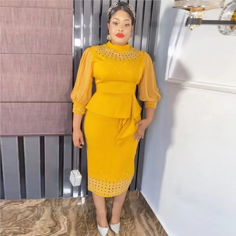 

African Dresses For Women New Arrival Spring Dashiki Elegant Party Diamond Lantern Sleeve Dress Nigeria Turkey Africa Clothes