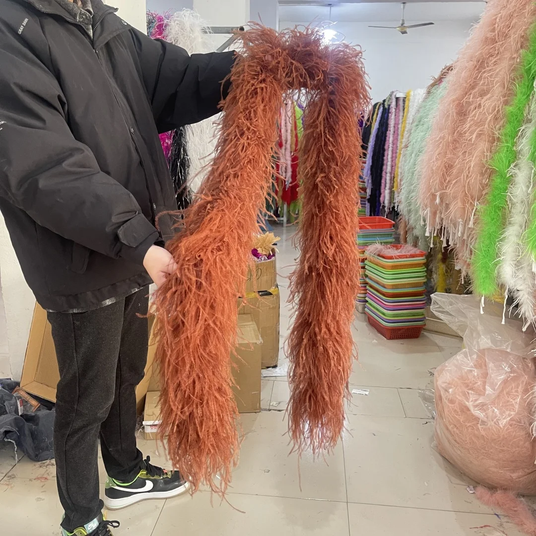 Description Picture 3 of item8ply 2 Meters Ostrich feathers boa Customized Fluffy Long Feather Trims for Dress Sewing Accessory Decoration Shawl Dyed