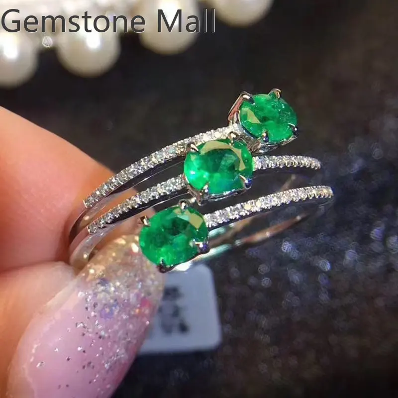 

Trendy Gemstone 925 Silver Ring 3*4mm Total 0.45ct Natural Emerald Ring for Woman 3 Layers 18K Gold Plating Emerald Jewelry