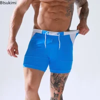 Men's Summer Swimwear Shorts Quick Dry Swimming Trunks Surf Board Solid Shorts Boxer Briefs Swimsuit Beach Sun Bathing Shorts 2