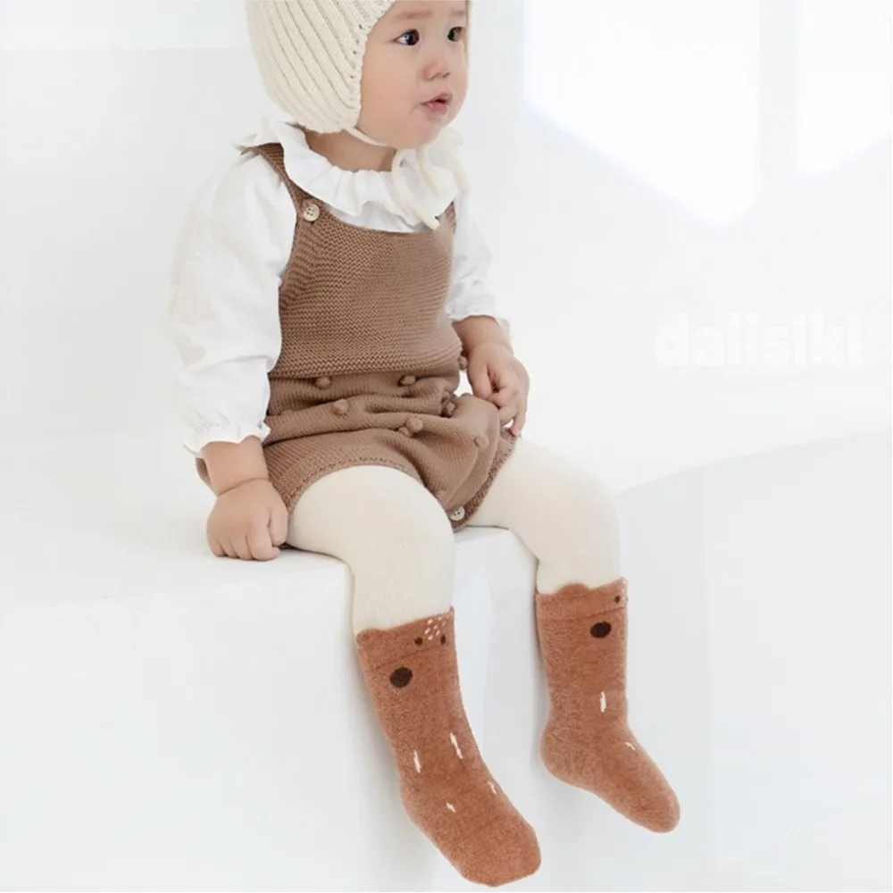 3 Pairs Baby Socks Autumn Winter Coral Fleece Thick Warm Cartoon High Tube Socks Newborn Non-Slip Floor Terry Socks