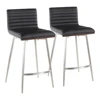 Mason Contemporary Swivel Counter Stool in Stainless Steel, Walnut Wood, and Black Faux Leather by LumiSource - Set of 2 1