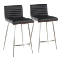 Mason Contemporary Swivel Counter Stool in Stainless Steel, Walnut Wood, and Black Faux Leather by LumiSource - Set of 2 1