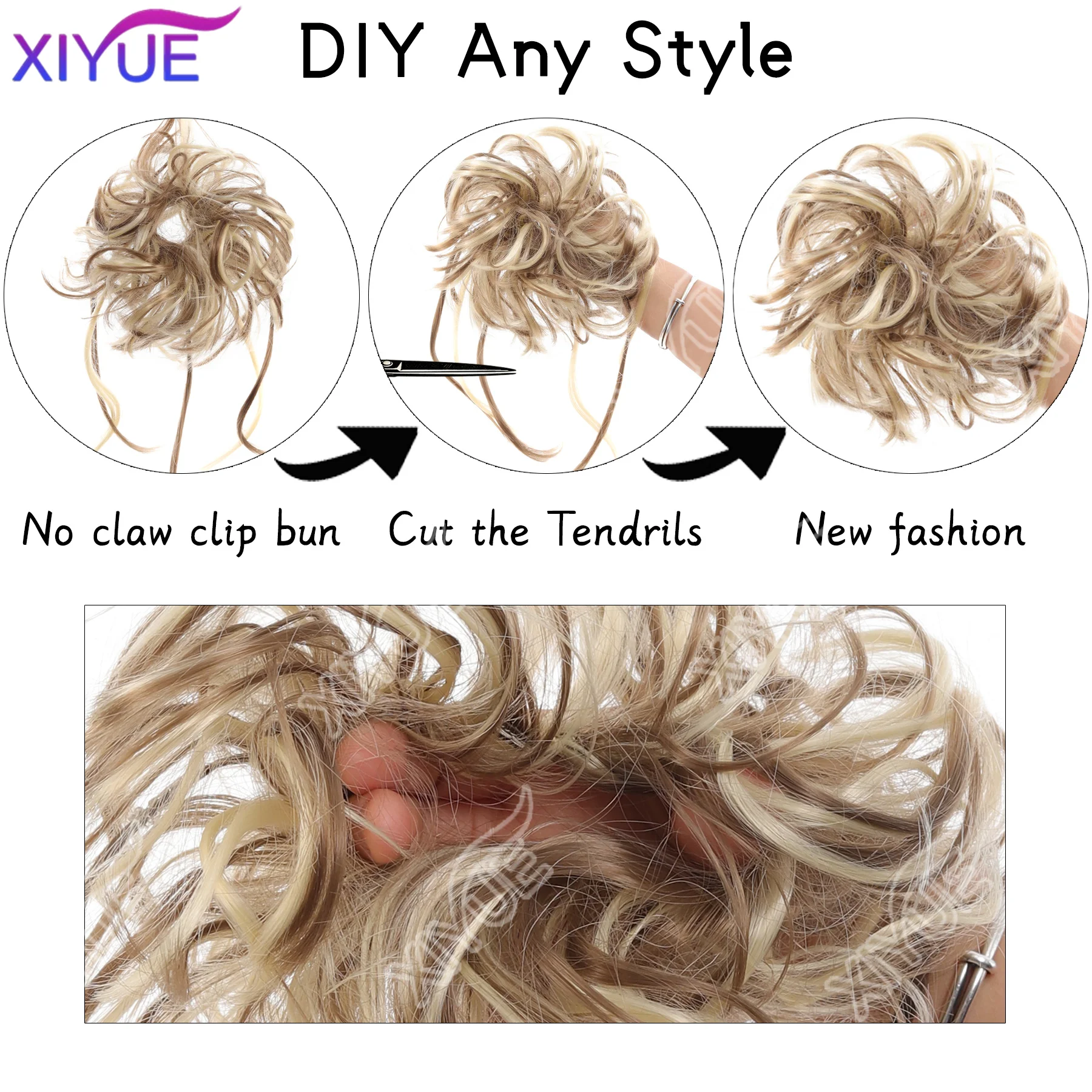 XIYUE Synthetic Elegant Messy Curly Elastic Rubber Band Hair Bun Fluffy Easy to Style Suitable for Daily Use  braided hair bun