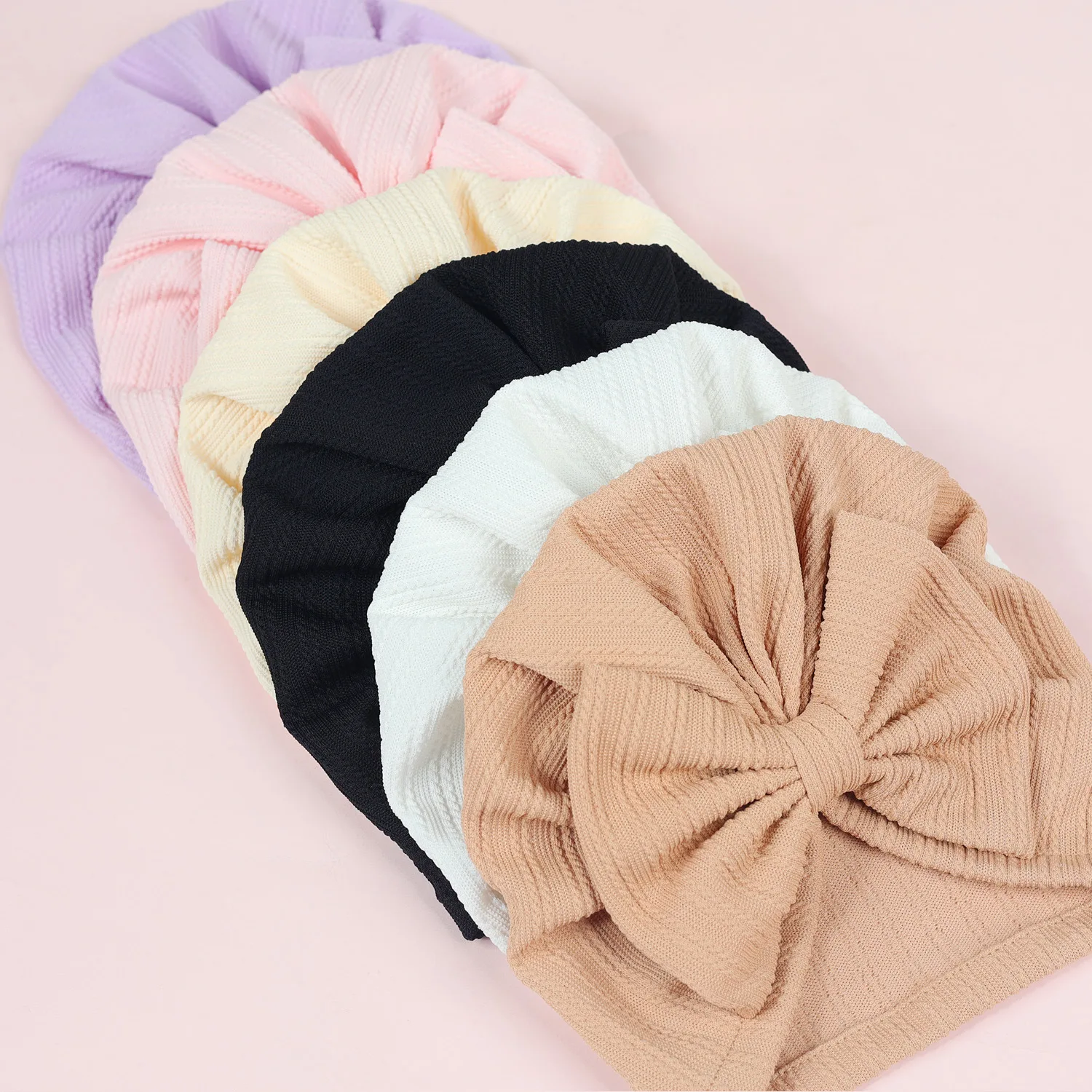 12pc/lot New Cotton Rib Bow Baby Turban Hat Cute Newborn Boys Girls Knotbow Bonnet Infant India Turban Hair Accessories Bulk 20pc lot solid color baby turban waffle knit bow girls indian hat head wraps baby bonnet beanie newborn photography props bulk