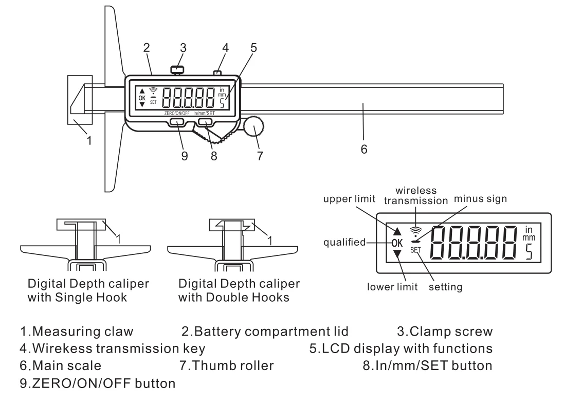 Description Picture 4 of itemSHAHE Digital Depth Caliper Electronic Depth Gauge Large Screen Caliper Depth Ruler With Built-in Wireless