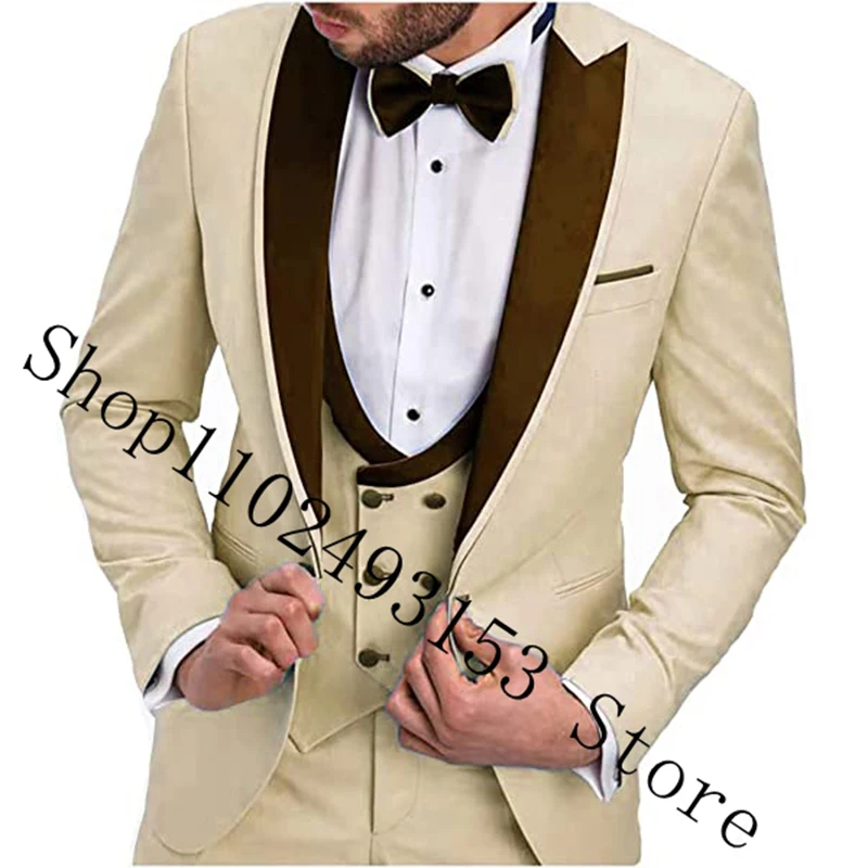 2023 Tailor Made Wedding Suits For Men Slim Fit Peak Lapel 3 Pieces Groom Tuexdos For Wedding Blazer+Vest+Pants Costume Homme