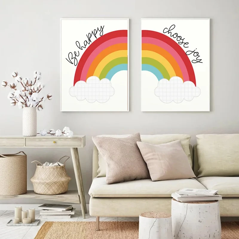 

Rainbow Cloud Be Happy Choose Joy Poster Print Nursery Wall Art Canvas Painting Baby Child Room Picture Nordic Kids Bedroom Deco