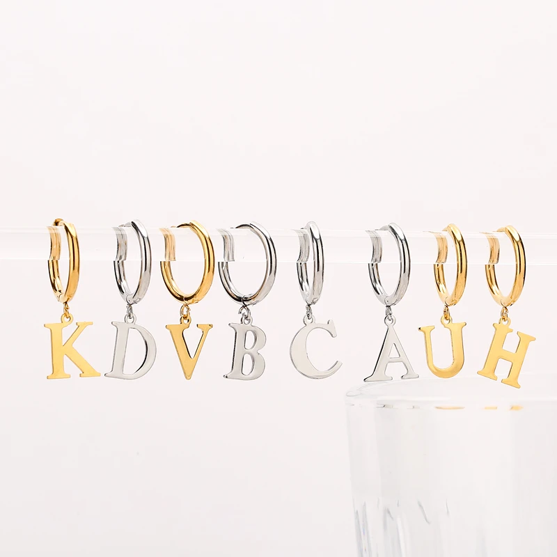 HECHENG, A-Z Letter Alphabet Round Hoop Earring for Men Women Dangle Drop Earring 316L Stainless Steel Ear Piercing Cartilage 6