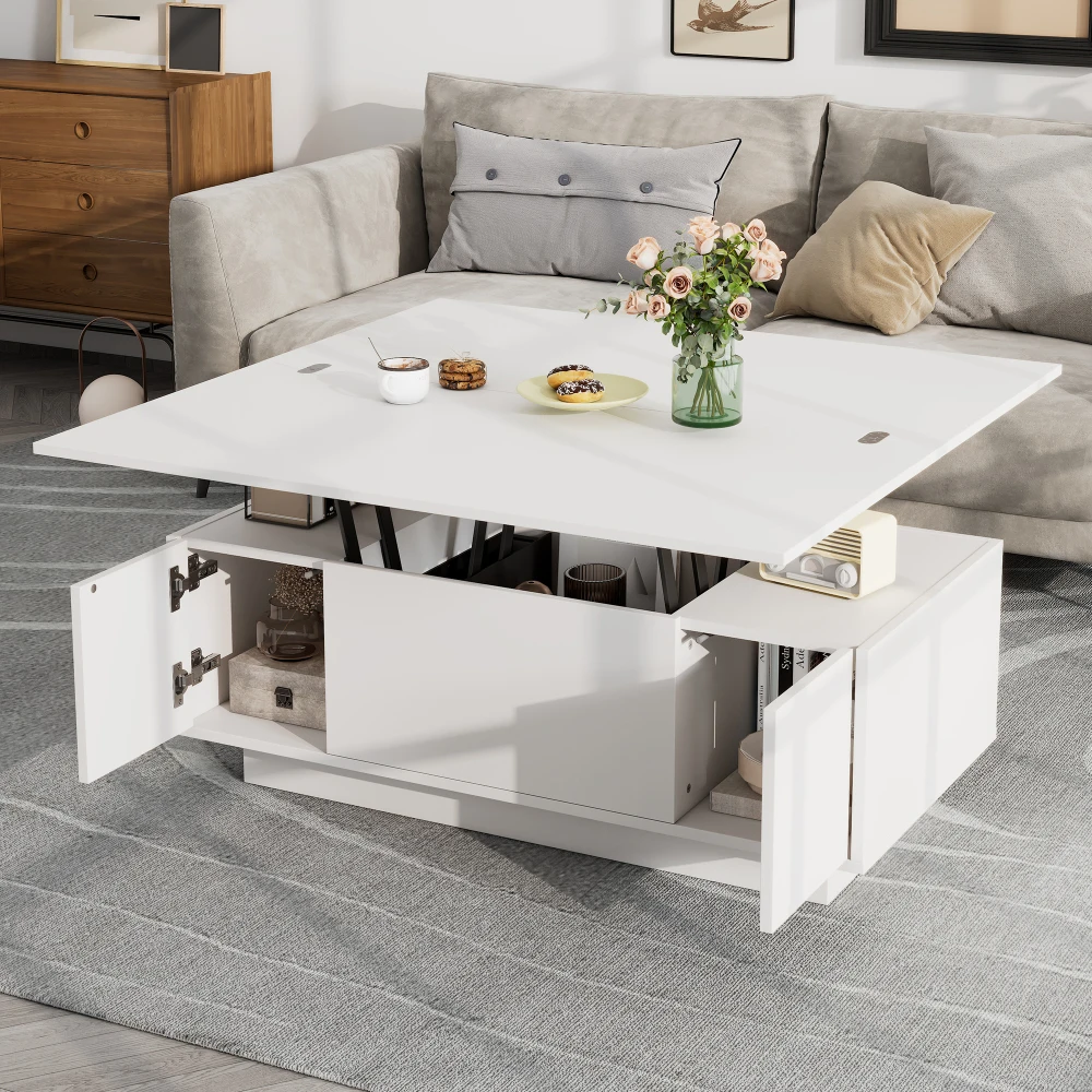 Moderner Couchtisch mit doppeltem Hubmechanismus, zwei separate Hubplatten, Sofatisch, versteckter Stauraum, bis zu 50 kg – Detail 7