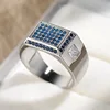 Mens Blue Red Black Heart Wide Finger Rings For Women Male Silver Color White Zircon Couple Engagement Wedding Bands Jewelry CZ