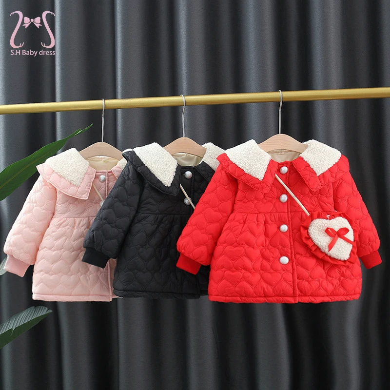 2pcs Baby Winter Clothes Set Fashion Overalls For Children Windproof Warm Girl Jacket Lapel Toddler Cotton Coat Kids Costume