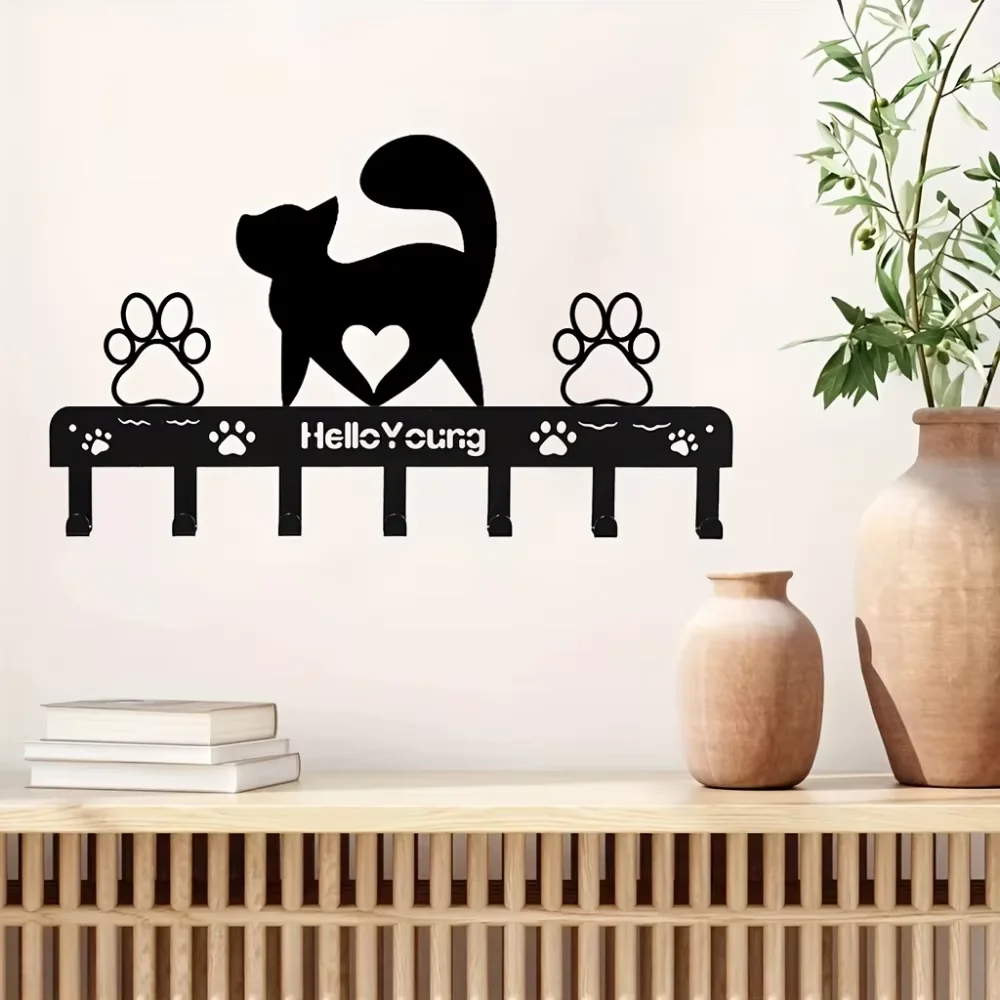 1pc Delightful Iron Art Metal Paw Pet Cat Hanger 7 Hooks Coat Key Lead Leash Wall Rack Holder Organizer Towel Rack Storage Rack 4