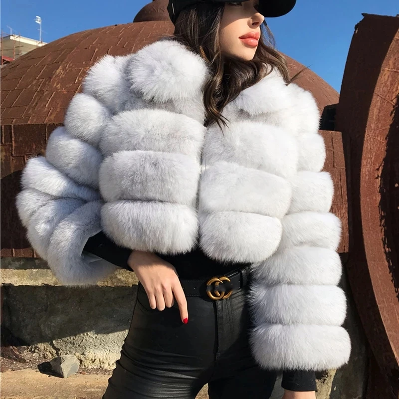 Women's Furry Cropped Fur Coat, Faux Fur Short Jacket, Loose Lapel
