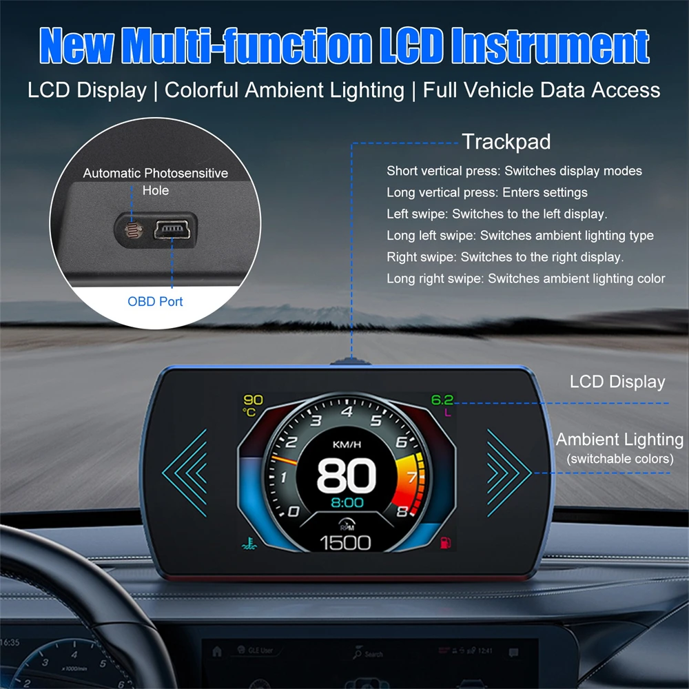 Car Head Up Display OBD2 Car Smart Digital Meter Speed Fuel Read Fault Code Driving Computer HUD