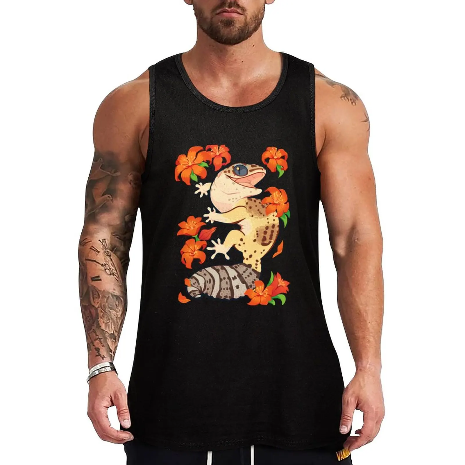 

New Fire lily gecko Tank Top Men gym sportswear sleeveless man shirts