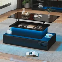 Table basse moderne à LED avec finition brillante et 4 tiroirs de rangement, table centrale pour salon, table d'appoint robuste, capacité de charge de 30 kg 1