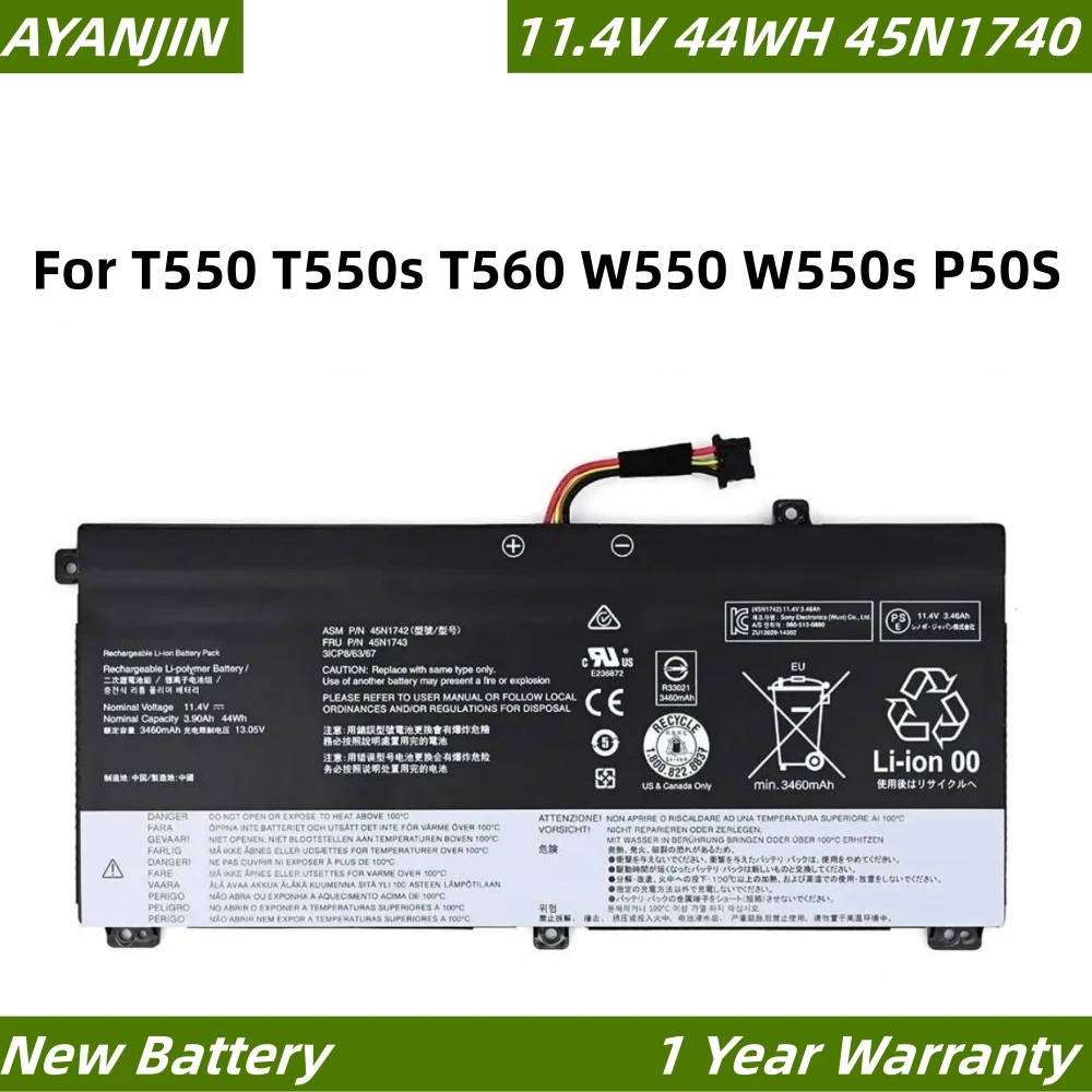 

45N1741 45N1742 11,4 V 44WH Аккумулятор для ноутбука T550 T550s T560 W550 W550s P50S Series 45N1740 45N1743 3ICP/7/61/70