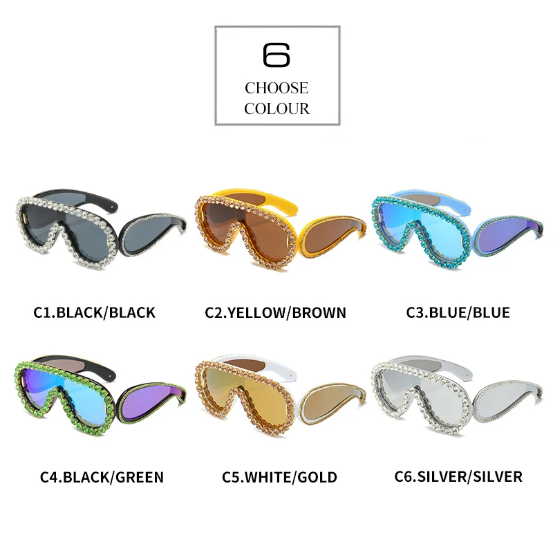 SHAUNA Crystal Oversized Mirror Coating Women Goggle Sunglasses UV400_voghion.com