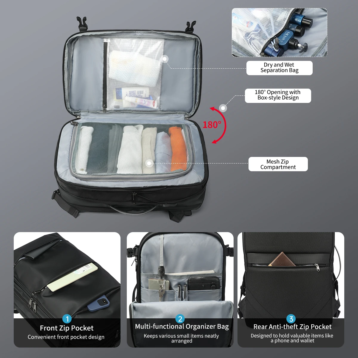 Lifetime Warranty Travel Backpack Men Business Backpack Schoolbag Expandable USB Bag Large Capacity 17 Laptop Bag Waterproof Bag 5