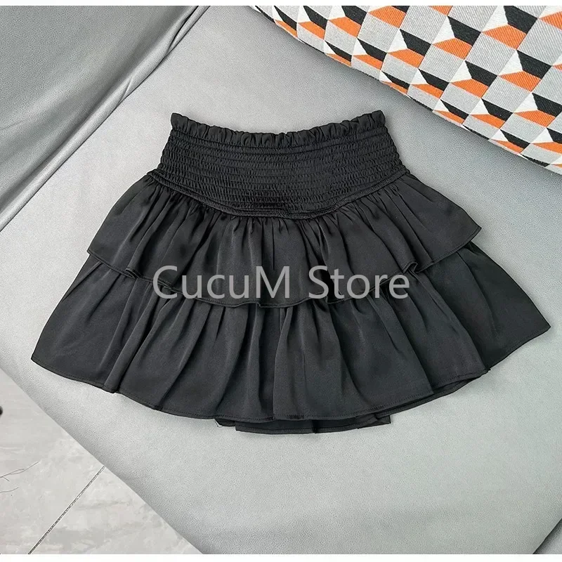 Sweet Cake Skirt Women's Ruffles Casual Simple Short Mini White Chiffon Skirt Black Kerean New 2024 Puffy Ballet Style Skirts 4