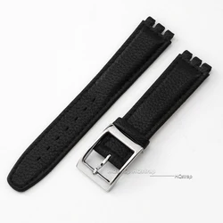 Elegant 17mm Genuine Leather Lychee Brown Watch Bracelet - 17mm (Black - steel)