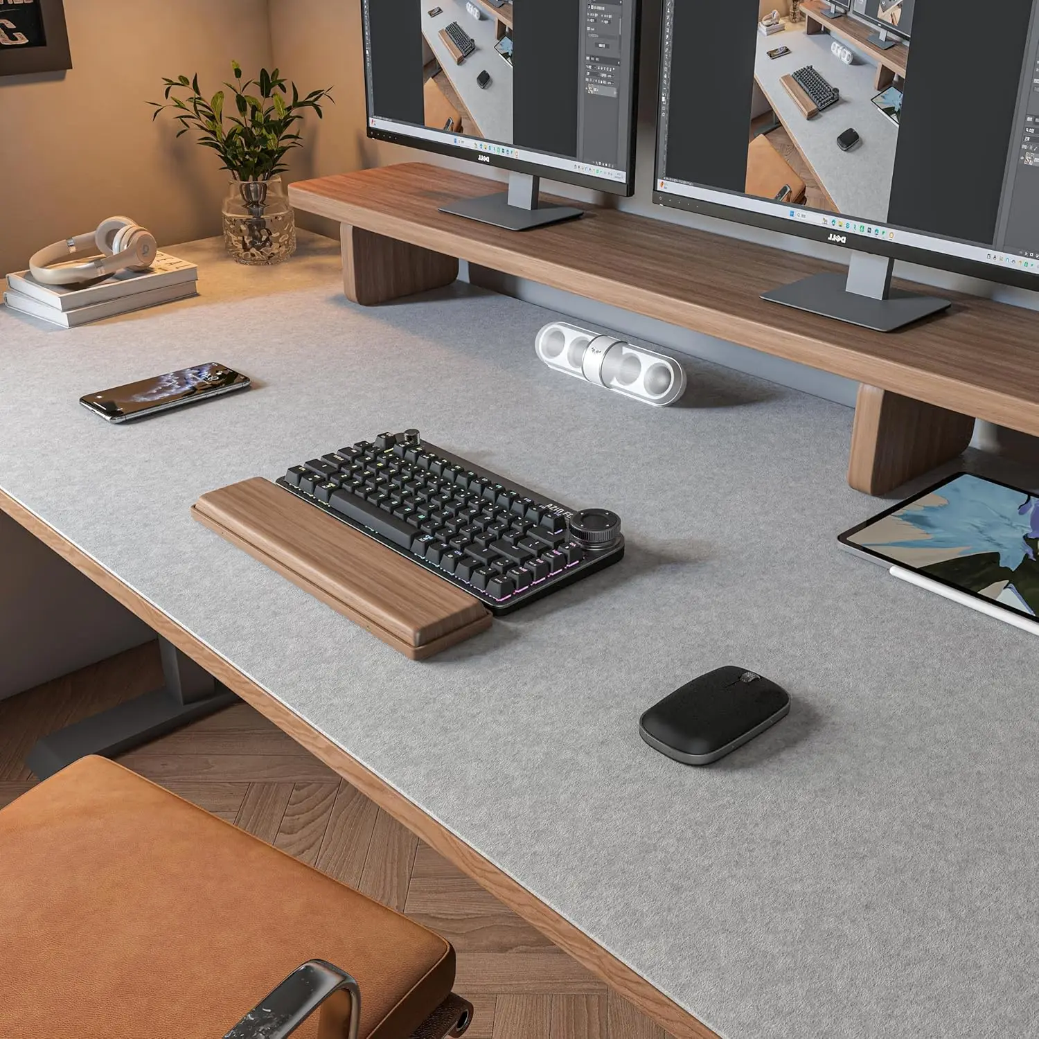 Large Dark Gray Felt Desk Mat - Premium Mouse & Keyboard Protector