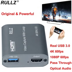 4K 60hz USB 3.0 Video Capture Card 1080p 60 HDMI Loop Out Optical Audio Mini 2.0 Game Recording Box Online Live Streaming Plate