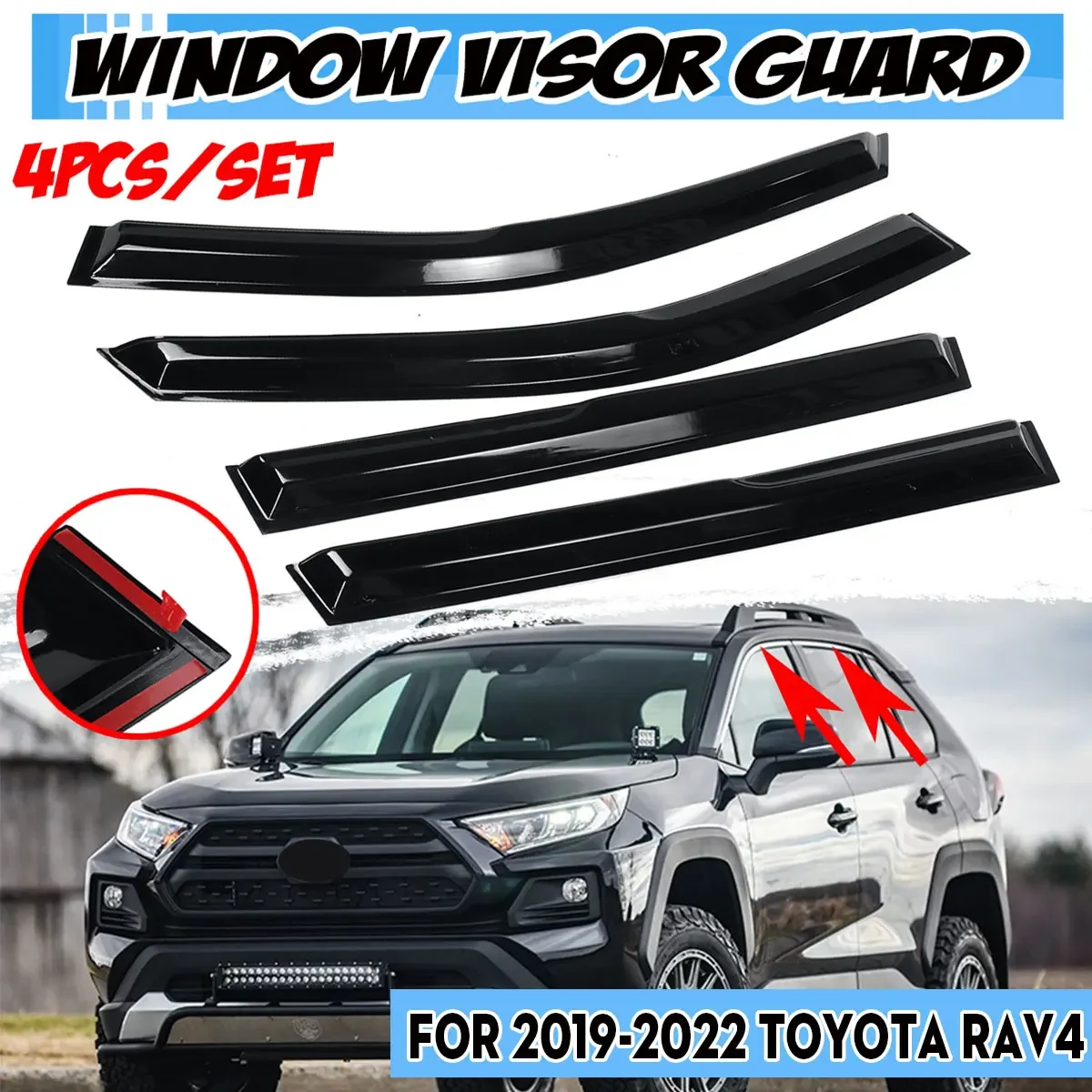 

4x Car Window Visor Guard Vent Shade Ventvisor Window Visor Deflector Sun Rain Guard For Toyota For RAV4 20019-2020 Body Kit