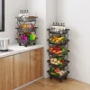Movable Kitchen Fruit Basket Stackable Crevice Vegetable Storage Cart Floor-Mounted Multi-Layer Shelf Folding Rack Trolley Cart 2