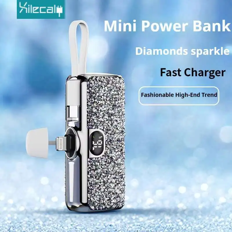 Xilecaly Mini Power Bank Shiny Diamond Fashion High Quality 5000mAh Portable Charger Mobile Power Bank Power Banks Fast Charging 2