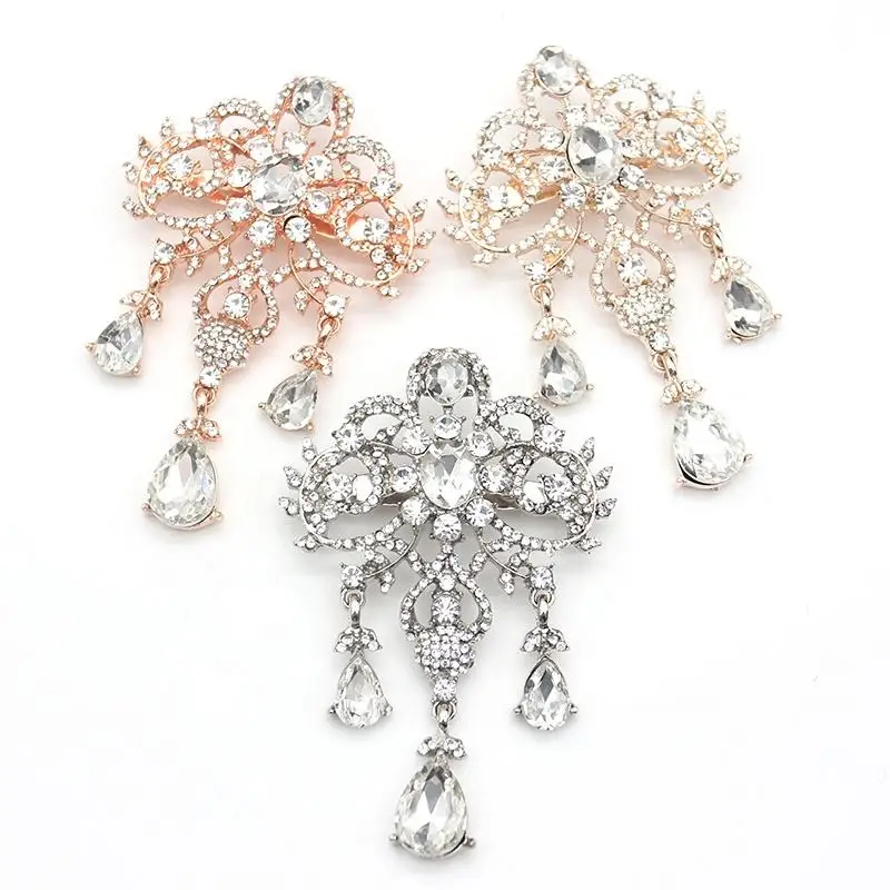 

10pcs/Lot Large Mix Color Luxury Crystal Water Drop Pins Brooch Women Brooches for Wedding