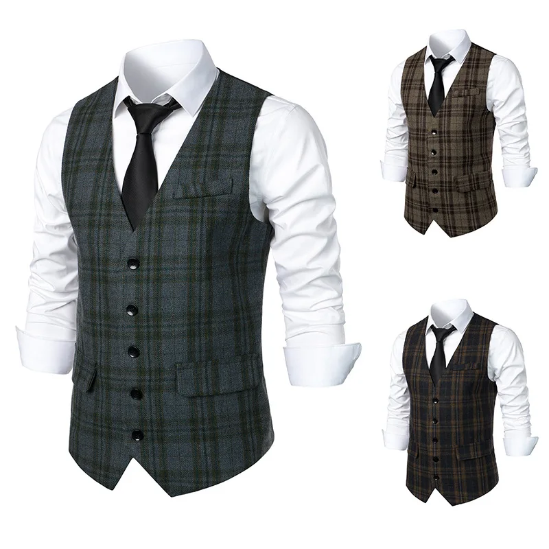 New Men's Fashion Suit Vest Trend Stripes Medieval Retro Vest Single-Breasted Male Waistcoat Wear