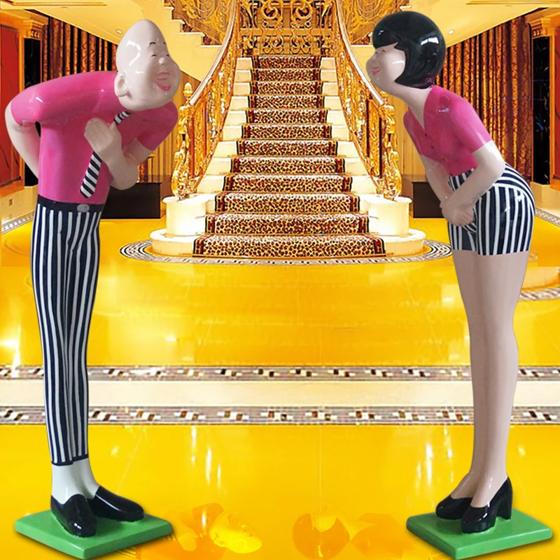 

Decorations for ktv creative shopping mall at the entrance of a fiberglass painted bow welcoming figure sculpture hotel