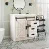 31" Farmhouse Sliding Barn Door Bathroom Vanity with Sink Combo Bathroom Vanity Cabinet with Drawers Distressed White 1
