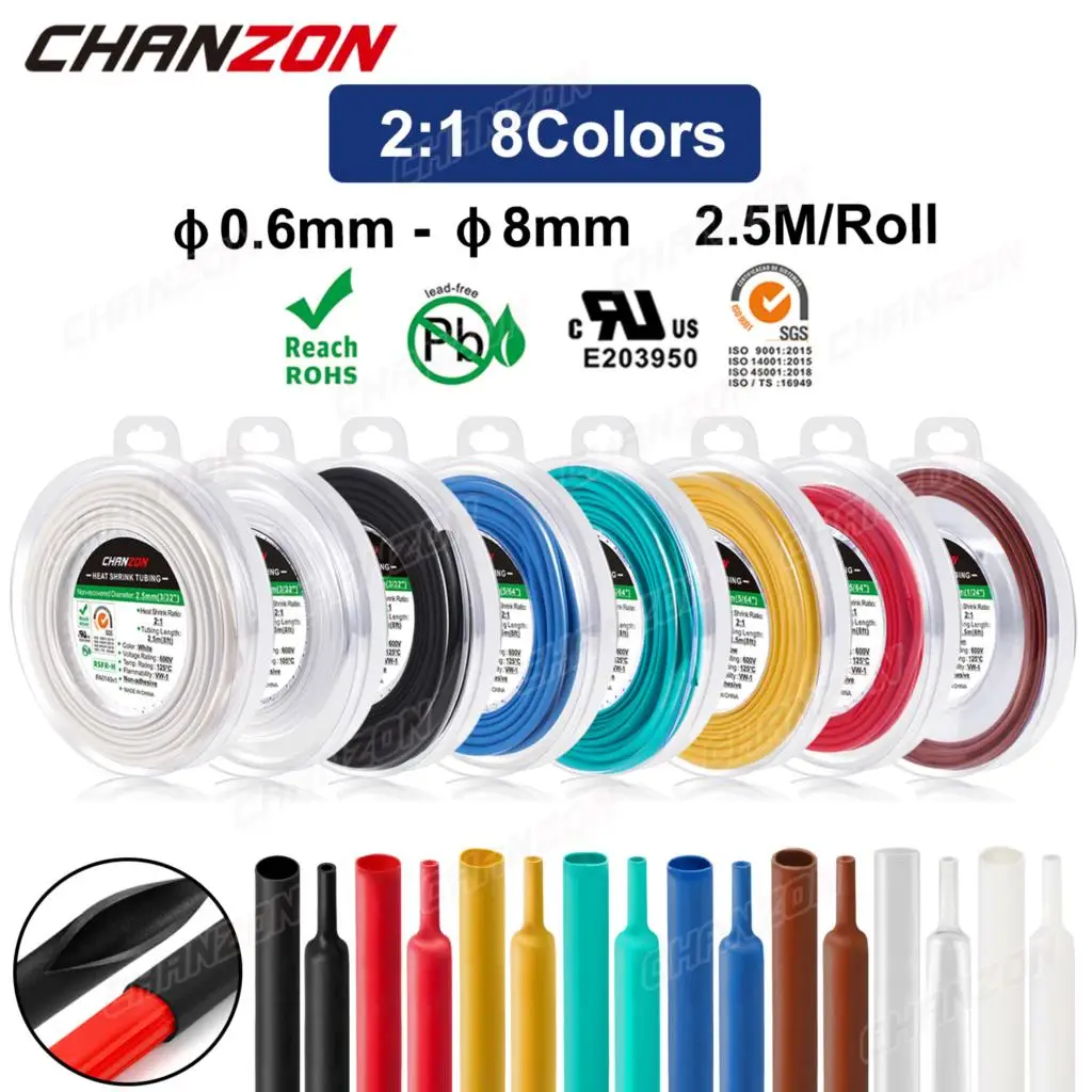 8 Multi Colors 0.6 - 8mm 2:1 2.5M/Roll Heat Shrink Tube Shrinking Hose Tape Wire Protector Heating Tubing EVA 1mm 3mm 2mm Tubes xfkm 5m roll ss316 staple fused clapton wire seper juggernaut clapton coil alien taiji super clapton heating resistance rda coil