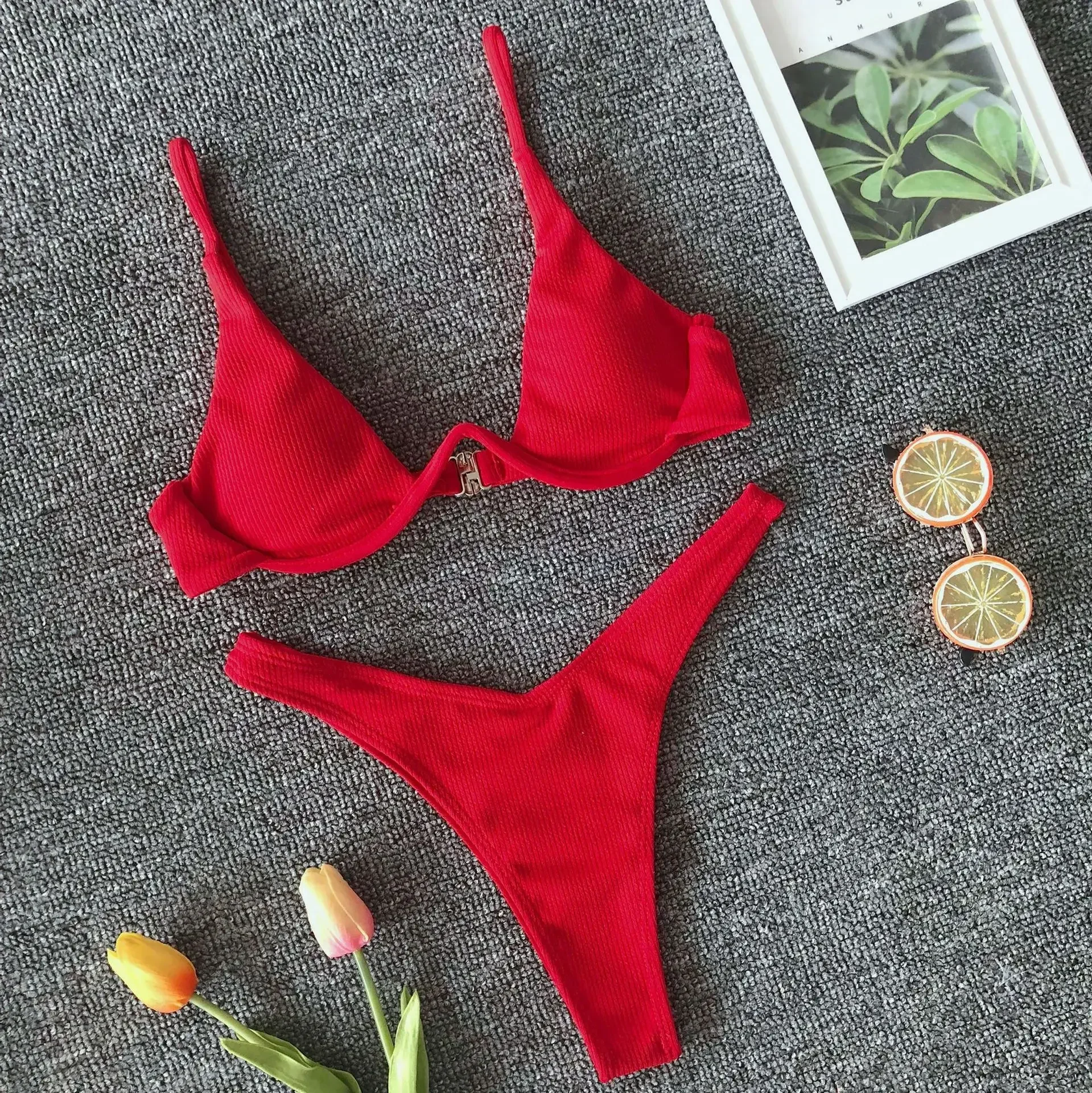 heekpek Badpak voor dames, 2-delig, hoge taille, bikini, push-up, badpak, dames, platte buik, gekruiste bikiniset, zwemkleding, Print een, XXL